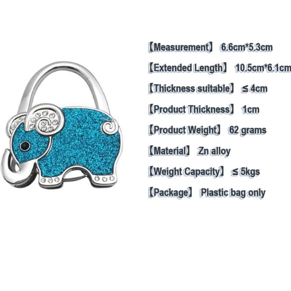 Bag Hook - Sparkling Pink Elephant Purse Holder - New Handbag Accessory - Picture 4 of 9
